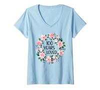 Donna 100 Years Loved Women Men 100 Years Old Cool 100th Birthday Maglietta con Collo a V