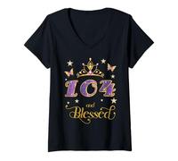 Donna 104 e Beato 104 Anni Compleanno 104° Compleanno Maglietta con Collo a V