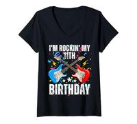 Donna 11° compleanno musica rock compleanno ragazzo musicista festa bambini Maglietta con Collo a V