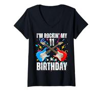 Donna 11° compleanno musica rock compleanno ragazzo musicista festa bambini Maglietta con Collo a V