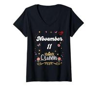 Donna 11 Novembre Regina Nata l11 Novembre Compleanno Ragazza Donne Maglietta con Collo a V