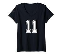 Donna 11 Numero Undici Team Sports Graphic Design Matching Varsity Maglietta con Collo a V