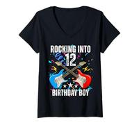 Donna 12° Compleanno Musica Rock Compleanno Ragazzo Musicista Festa Bambini Maglietta con Collo a V