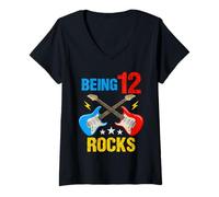 Donna 12° Compleanno Musica Rock Compleanno Ragazzo Musicista Festa Bambini Maglietta con Collo a V