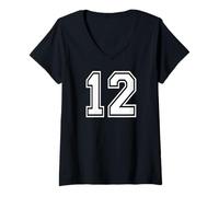 Donna 12 Numero Dodici Team Sports Graphic Design Varsity Matching Maglietta con Collo a V