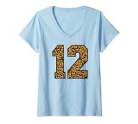 Donna 12 Numero Leopard Dodici Sport di Squadra Varsity Matching Maglietta con Collo a V