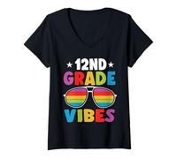 Donna 12nd Grade Back To School Sunglasses Vibes Retro First Day Maglietta con Collo a V