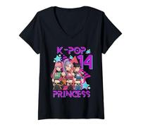 Donna 14 Anni di Compleanno K Pop Kids 14th Birthday Girls K-Pop Maglietta con Collo a V