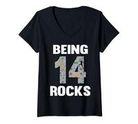 Donna 14 Anno Vecchio Rock Climber Compleanno 14th Climber Being 14 Maglietta con Collo a V