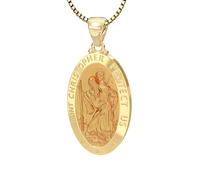 Donna 14K Oro Giallo San Cristoforo Lucidato Finitura Cavo Ciondolo Collana