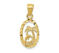 Donna 14K Oro Giallo Taglio Diamante Delfino & Palma Albero Ciondolo per Collana