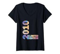 Donna 15 ° compleanno regalo ragazza hued nato 2010 girando 15 anni Maglietta con Collo a V
