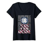 Donna 16 YEARS of Being AWESOME BASKETBALL 16 COMPLEANNO Maglietta con Collo a V