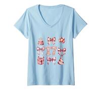 Donna 17° Compleanno Ragazza Coquette Fiocchi Rosa Diciassette Anni Maglietta con Collo a V