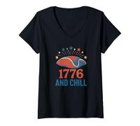 Donna 1776 e Chill Funny Patriotic 4 luglio 4 Maglietta con Collo a V
