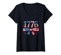 Donna 1776 Fiocco Stelle E Strisce USA Pride Maglietta con Collo a V