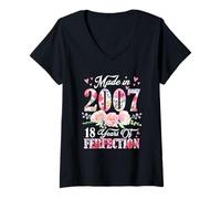 Donna 18 anni Made In 2007 18° compleanno regali donne ragazze Maglietta con Collo a V