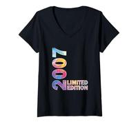 Donna 18° compleanno regalo donne hued nato 2007 girando 18 anni Maglietta con Collo a V
