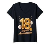 Donna 18 Joyeux Aniiversaire 18° Compleanno Uomini Donne Maglietta con Collo a V