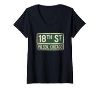 Donna 18th Street Pilsen Chicago Quartiere Orgoglio Illinois Maglietta con Collo a V