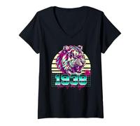 Donna 1938 Anno della Tigre Retro Vaporwave Tramonto Zodiaco Cinese Maglietta con Collo a V