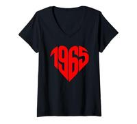 Donna 1965 Cuore Vintage 1965 Forma di Cuore Amore 60° Compleanno Maglietta con Collo a V