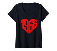 Donna 1966 Cuore Vintage 1966 Forma di Cuore Amore 60° Compleanno Maglietta con Collo a V