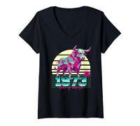 Donna 1973 Anno del Bue Compleanno 80 Segno Zodiacale Cinese retrò Maglietta con Collo a V