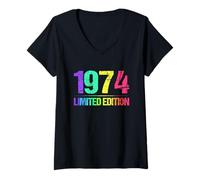 Donna 1974 Edizione Limitata Vintage 74s Retro Vintage Maglietta con Collo a V