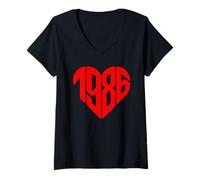 Donna 1986 Cuore Vintage 1986 Forma di Cuore Amore 40° Compleanno Maglietta con Collo a V