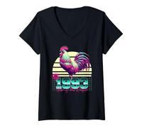 Donna 1993 Anno del Gallo Anni 80 Retro Vaporwave Zodiaco Cinese Maglietta con Collo a V