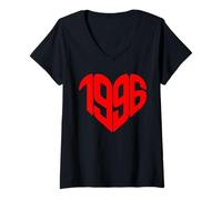 Donna 1996 Cuore Vintage 1996 Forma di Cuore Amore 30° Compleanno Maglietta con Collo a V