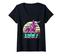Donna 1997 Anno del Bue Compleanno 80 Segno Zodiacale Cinese retrò Maglietta con Collo a V