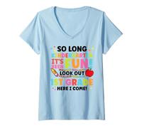 Donna 1a elementare So Long Kindergarten Fun Graduation Ritorno Maglietta con Collo a V