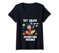 Donna 1st Grade Where The Adventure Begins Back To School Maglietta con Collo a V