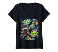 Donna 2 ° Compleanno Ragazzo Ninja Blocks Master Builder Kids Maglietta con Collo a V