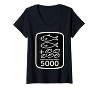 Donna 2 Fish 5 Breads Jesus Feeds 5000 Christian Bibbia Verso Citazione Maglietta con Collo a V