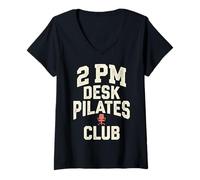 Donna 2 PM Desk Pilates Club Slump Work Humor Office Maglietta con Collo a V