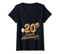 Donna 20 Joyeux Aniiversaire 20° Compleanno Uomini Donne Maglietta con Collo a V