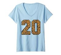 Donna 20 Numero Leopard Venti Sport di Squadra Varsity Matching Maglietta con Collo a V