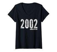 Donna 2002 Limited Edition Classic Born in 2002 Retro Compleanno Maglietta con Collo a V