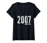 Donna 2007 Limited Edition Classic Born in 2007 Retro Compleanno Maglietta con Collo a V