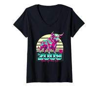Donna 2009, Anno del Bue, Compleanno Anni '80, Segno Zodiacale Cinese retrò Maglietta con Collo a V
