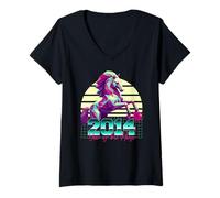 Donna 2014 Anno del Cavallo anni '80 Retro Vaporwave Zodiaco Cinese Maglietta con Collo a V