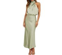 Donna 2024 Abiti Estivi Eleganti Senza Maniche Senza Schienale in Raso Tinta Unita Cocktail Party Maxi Dresses
