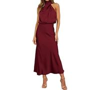 Donna 2024 Abiti Estivi Eleganti Senza Maniche Senza Schienale in Raso Tinta Unita Cocktail Party Maxi Dresses