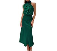 Donna 2024 Abiti Estivi Eleganti Senza Maniche Senza Schienale in Raso Tinta Unita Cocktail Party Maxi Dresses