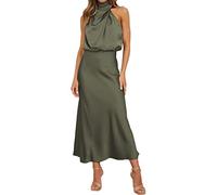 Donna 2024 Abiti Estivi Eleganti Senza Maniche Senza Schienale in Raso Tinta Unita Cocktail Party Maxi Dresses