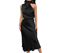 Donna 2024 Abiti Estivi Eleganti Senza Maniche Senza Schienale in Raso Tinta Unita Cocktail Party Maxi Dresses