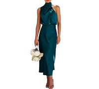 Donna 2024 Abiti Estivi Eleganti Senza Maniche Senza Schienale in Raso Tinta Unita Cocktail Party Maxi Dresses